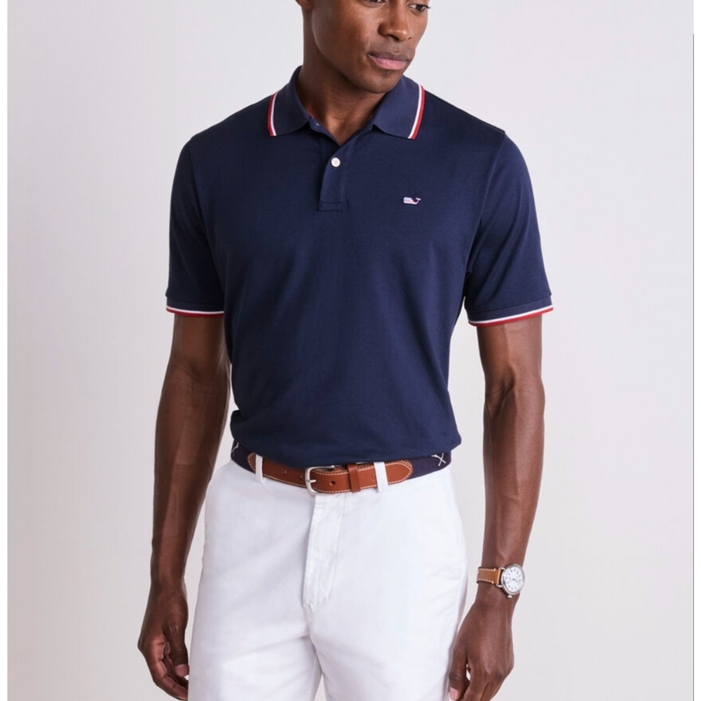 Vineyard Vines Navy Polo with Red Accents